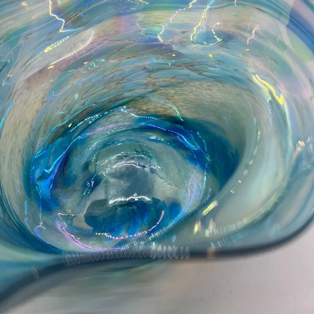 Signed art glass Blue Bowl swirls 2003 glass